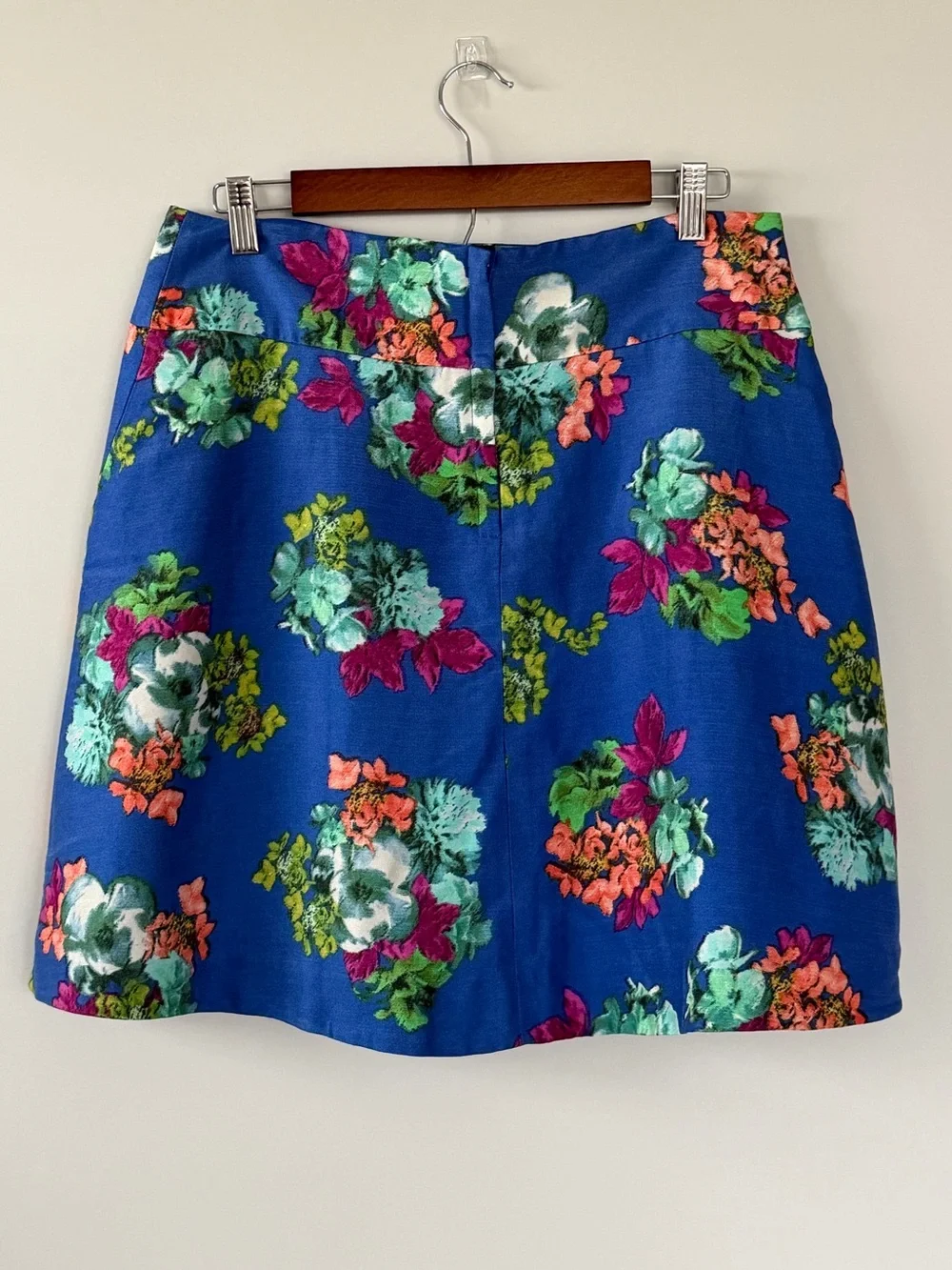 Maeve Anthropologie Garden Days Floral Mini Skirt 12P Blue Zip Pocket Anthro